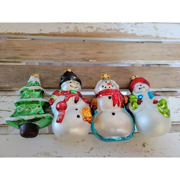 Glass snowman tree ornament set Xmas tree - Picture 1 of 10